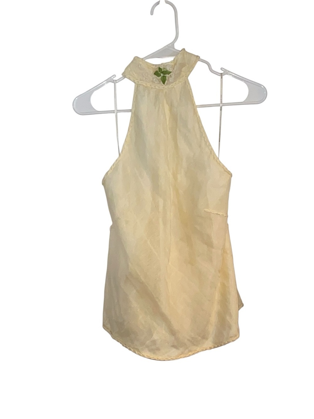 vintage Y2k Max Studio halter mock neck top cream sheer overlay Linen Resortwear - Picture 6 of 16